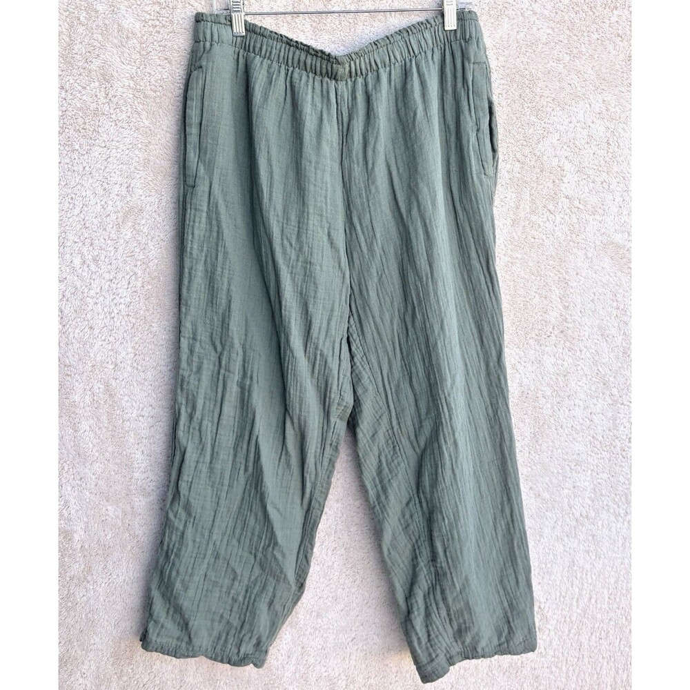 COLDWATER CREEK 100% Cotton Gauze Wide Leg Pull On Pants Womens M Green
